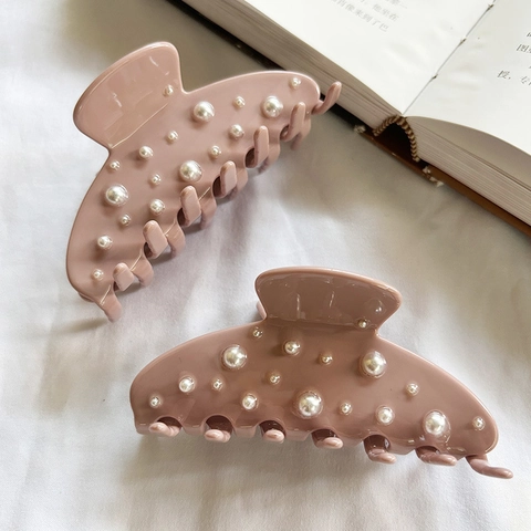 Molla per Capelli in Acetato con Perle Artificiali Clip Francese Elegante Accessorio per Capelli Donna Clip Styling Quotidiano
