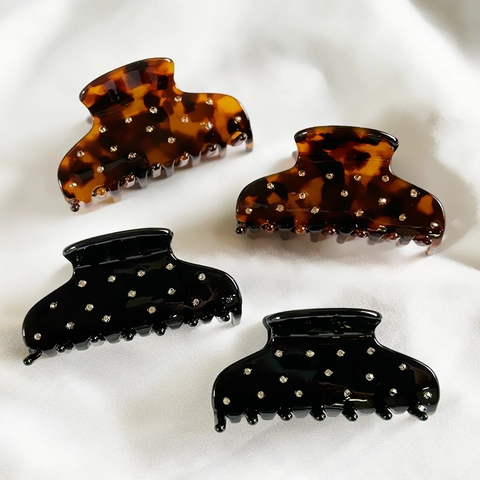 Vintage Acetat Strass Haarkralle Für Damen Eleganter Leopardenmuster Shark Clip Großer Haargreif Zubehör