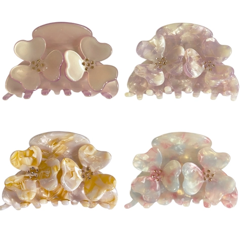 Pince à Cheveux Crabe en Acétate Floral Élégant Style Français Avec Strass Grande Épingle à Cheveux Fleur pour Femme Accessoires