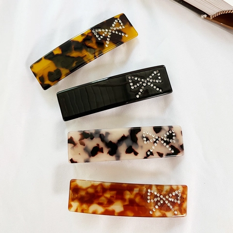 Pasador de Acetato Francés para Mujer Elegante Lazo Strass Pinza de Pelo Vintage Clip de Resorte Accesorios para Boda Fiesta