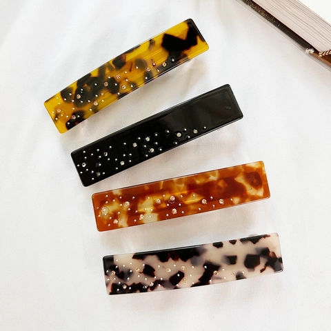 Pinza para el Pelo Rectangular de Acetato Elegante Con Diamantes de Imitación Pasador de Resorte de Carey para Mujer