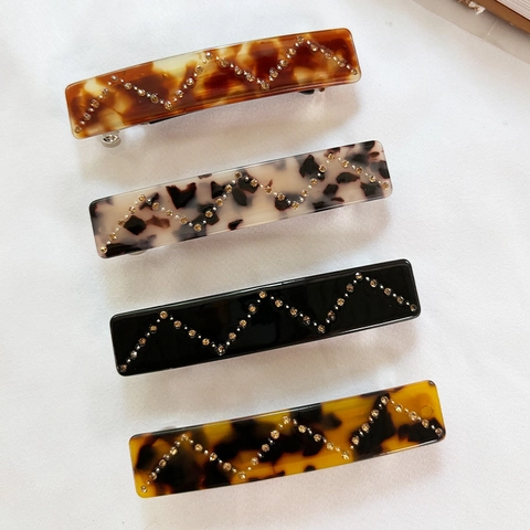Pinza para el Cabello Rectangular de Acetato de Estilo Francés Vintage Con Clip de Resorte de Carey de Diamantes Elegante Tocado Mujer