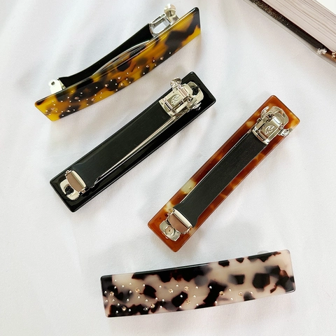 Pinza para el Pelo Rectangular de Acetato Elegante Con Diamantes de Imitación Pasador de Resorte de Carey para Mujer