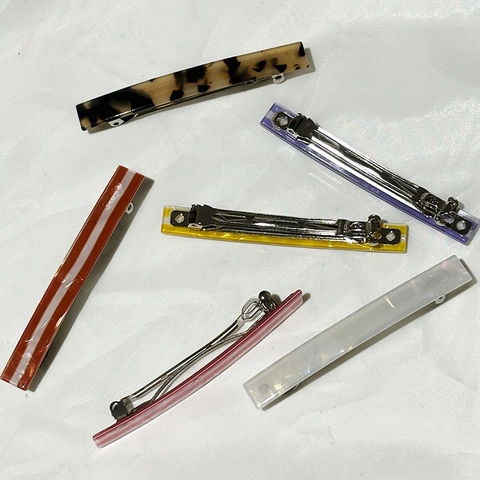 Pinza para el Cabello a Rayas de Acrílico Minimalista para Mujer Estilo Coreano Rectángulo Pasador de Resorte Carey Nacarado Accesorios para el Cabello