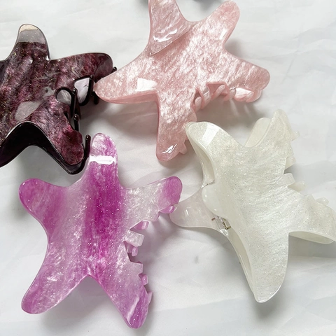 Starfish Hair Claw Clips Acrylic Marble Glitter Large Shark Clip For Summer Beach Vacation Women Hair Styling Accessories