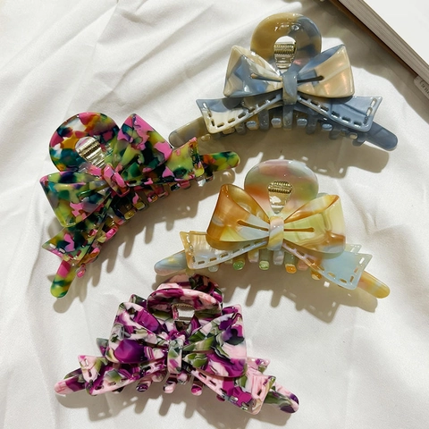 Pinza per Capelli a Fiocco in Acetato Vintage Francese per Donna Elegante Pinza Marmorizzata Robusta Grande Accessorio per Capelli Folti