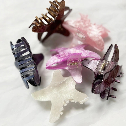 Starfish Hair Claw Clips Acrylic Marble Glitter Large Shark Clip For Summer Beach Vacation Women Hair Styling Accessories