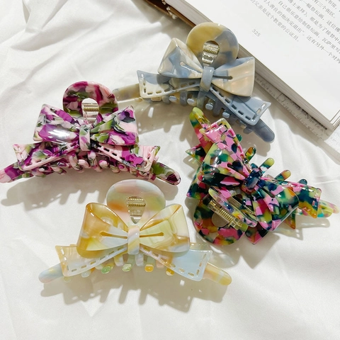 Pinza per Capelli a Fiocco in Acetato Vintage Francese per Donna Elegante Pinza Marmorizzata Robusta Grande Accessorio per Capelli Folti