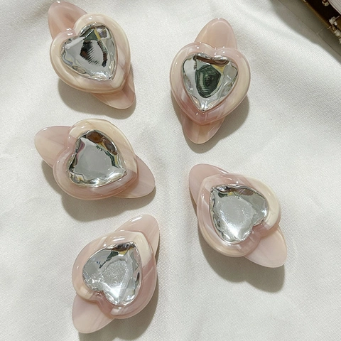 Fermaglio per Capelli Dolce Francese a Cuore in Acetato Strass Rosa Marmo Clip a Becco d'Anatra per Ragazze Gioielli Quotidiani