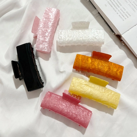 Grande Pinza per Capelli in Acrilico con Motivo Marmo Stile Francese Minimalista Clip Rettangolare per Capelli Donna Accessori
