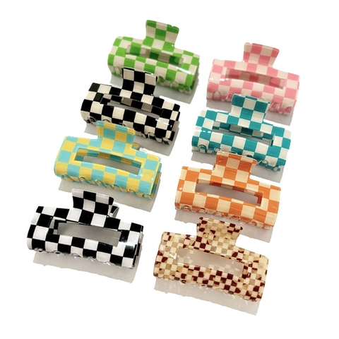 Checkerboard Hair Claws For Women French Retro Square Hollow Hair Clips PVC Resin Hair Accessories Everyday Hairgrip Styling