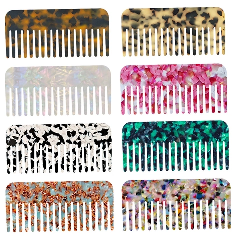 French Vintage Acetate Wide Tooth Hair Comb For Women Anti-Static Marble Tortoiseshell Pattern Detangling Hair Styling Tool