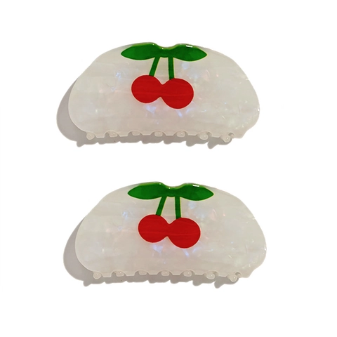 Pinza de Pelo Francesa con Patrón de Cereza para Mujer PVC Brillo Perlado Pinza Grande Semicircular Accesorios para Pelo