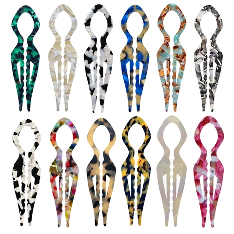 Horquilla de Pelo de Acetato Francesa Elegante Patrón de Mármol Carey Palillo para el Pelo Retro Forma de U Pin de Moño Accesorios Mujer Joyería