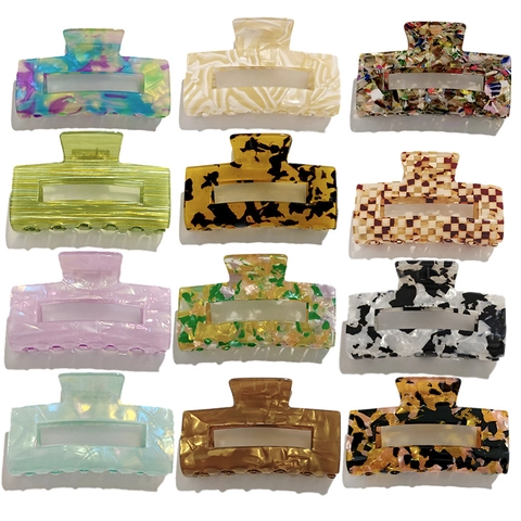 Pinza para el Cabello Minimalista Francés Rectangular Calado PVC Mármol Floral Cuadros Geométrico Grande para Mujeres