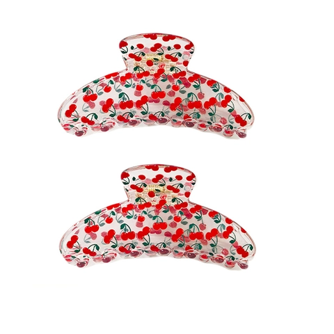 Grande Pinza per Capelli con Stampa Ciliegia Dolce Stile Francese Acetato Trasparente Clip Squalo per Donna Ragazza Accessori