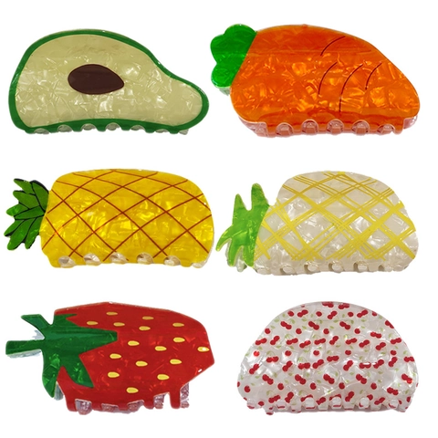 Französische Haarklammer In Fruchtform PVC Avocado Karotte Erdbeere Ananas Muster Marmortextur Haarkralle Für Damen