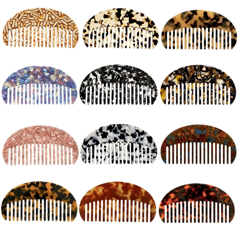 Franse Vintage Acetaat Haarkam Half Rond Luipaardprint Marmer Patroon Haar Styling Tool Haaraccessoires Voor Vrouwen