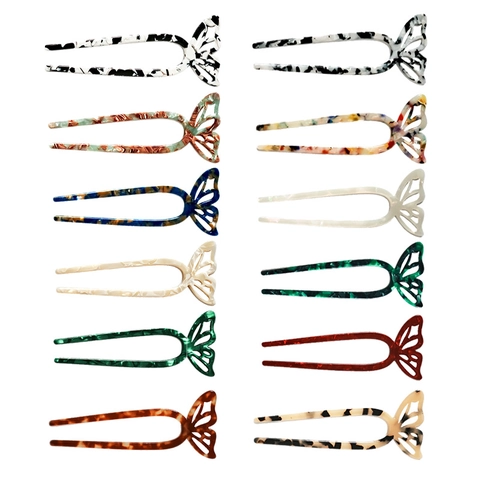 Horquilla de Mariposa de Acetato Vintage para Mujer Nuevo Estilo Chino Mariposa Hueca Horquilla de Pelo Elegante Estampado Floral de Leopardo Accesorios para el Cabello