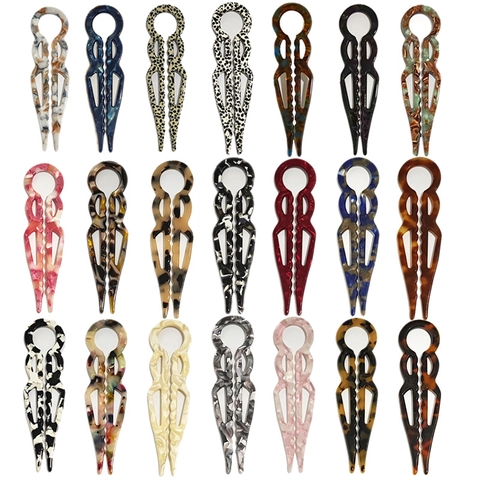 Französischer Vintage Celluloseacetat U-Form Haargabel Für Damen Schildpatt Leopard Marmor Muster Haarnadel Haarschmuck Hochsteckfrisur Styling-Tool