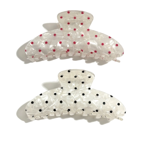 Pinza para el Cabello de Lunares Estilo Francés Clip de Tiburón de PVC Grande con Textura de Concha Accesorios Elegantes para Mujer