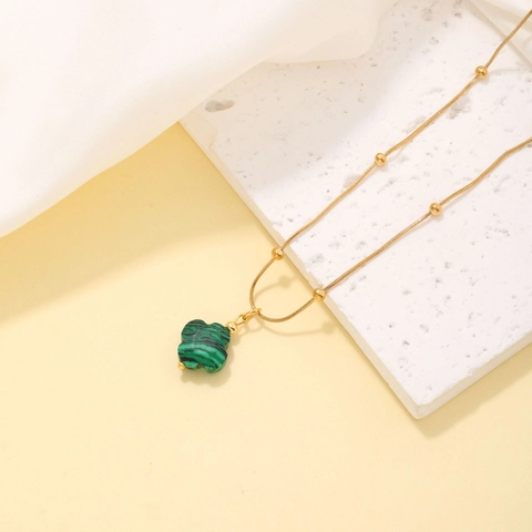Collana In Acciaio Inossidabile Vintage Con Ciondolo A Quadrifoglio Verde Malachite Per Donna Catena A Sfere Dorata Gioielli Regalo