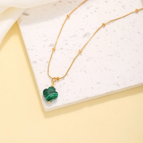 Collana In Acciaio Inossidabile Vintage Con Ciondolo A Quadrifoglio Verde Malachite Per Donna Catena A Sfere Dorata Gioielli Regalo