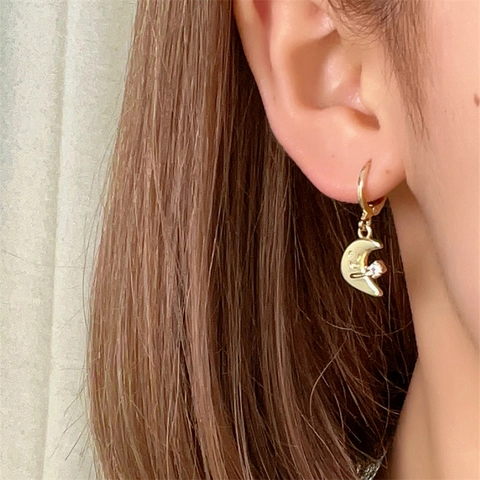 Kupfer Zirkonia Stern Mond Huggie Ohrringe Für Damen Süßes Smiley Gesicht Eingelegte Dainty Dangle Ohrringe Mode Schmuck Geschenk