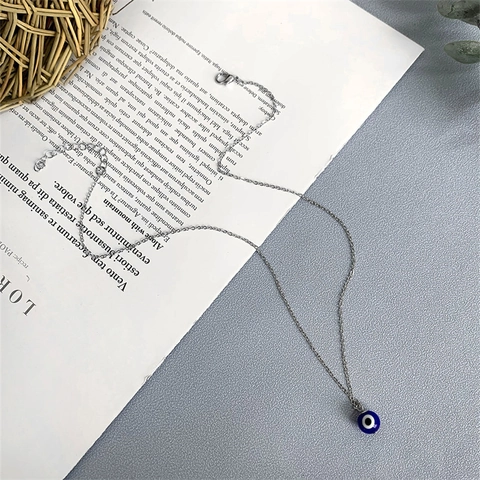 Collana Con Ciondolo Malocchio in Acciaio Inossidabile per Donna Occhio Blu Turco Portafortuna Catena Oro Argento Gioielli Regalo