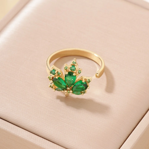 Mode Ahornblatt Offener Ring Gold Vergoldet Zirkon Eingelegt Verstellbarer Ring Herbststil Blattform Schmuck Geschenk Für Damen