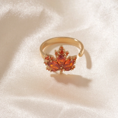 Mode Ahornblatt Offener Ring Gold Vergoldet Zirkon Eingelegt Verstellbarer Ring Herbststil Blattform Schmuck Geschenk Für Damen