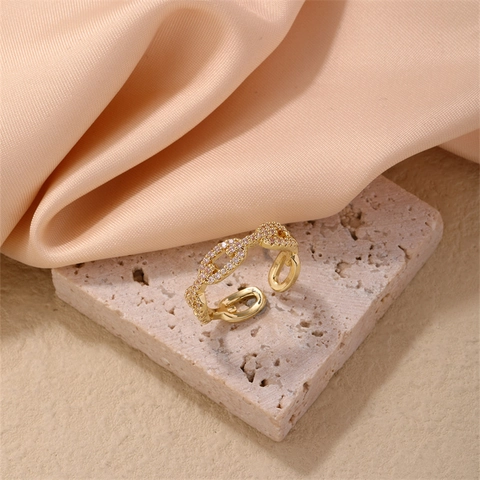 Luxuriöser Vergoldeter Kupfer Offener Verstellbarer Ring Für Damen Eleganter Zirkonia Kleeblatt Schleife Finger Schmuck Für Alltag