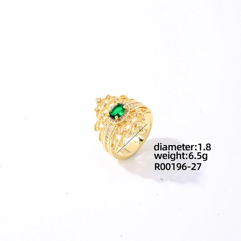 Anillo Hueco de Cobre Vintage con Gema Verde Ovalada para Mujer Micro-Incrustaciones de Diamantes de Imitación Blancos Joyería de Estilo Palaciego