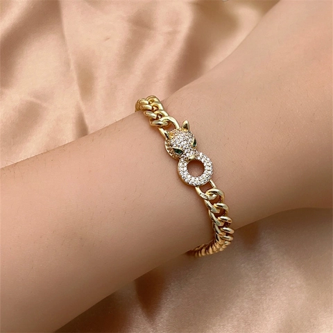 Light Luxury Gold Plated Alloy Zirconia Cuban Link Bracelet For Women Fashion Heart Leopard Star Butterfly Jewelry Gift