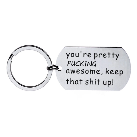 Edelstahl Graviert Dog Tag Schlüsselanhänger Inspirierender Lustiger Spruch Schlüsselring Geschenk Für Paare Damen Herren Silber