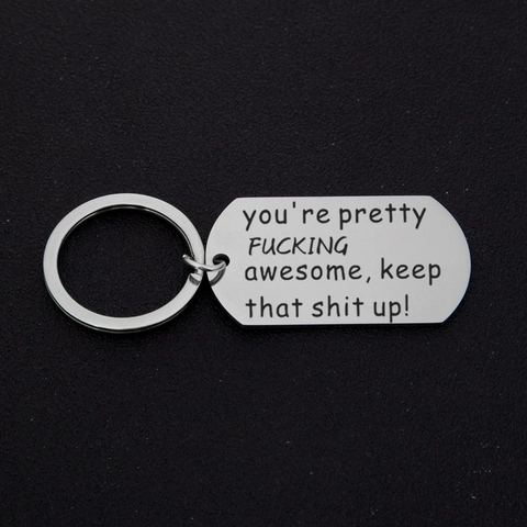Edelstahl Graviert Dog Tag Schlüsselanhänger Inspirierender Lustiger Spruch Schlüsselring Geschenk Für Paare Damen Herren Silber