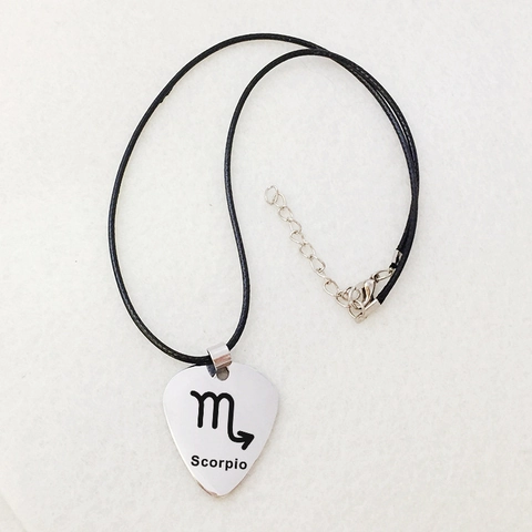 Collar con Colgante de Púa de Guitarra de Acero Inoxidable Signos del Zodíaco Pulido Grabado con Láser Joyería Unisex Regalo