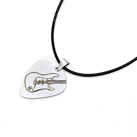 Stainless Steel Guitar Pick Pendant Necklace Music Theme Engraved Polished Guitar Outline Punk Jewelry Unisex Neckwear