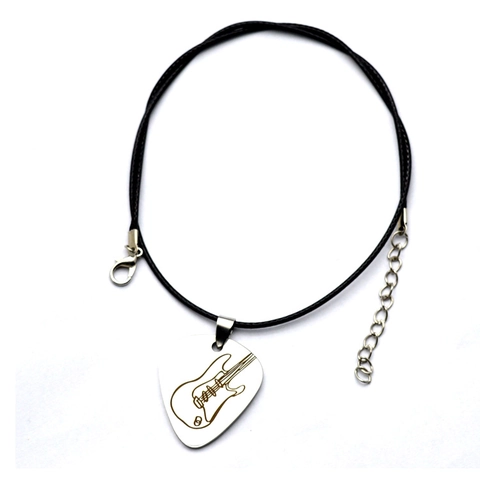 Stainless Steel Guitar Pick Pendant Necklace Music Theme Engraved Polished Guitar Outline Punk Jewelry Unisex Neckwear