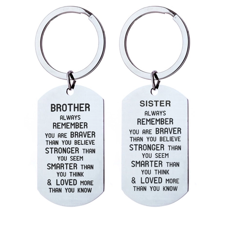 Portachiavi in Acciaio Inossidabile Con Citazione Ispiratrice Per Fratello E Sorella Design Dog Tag Inciso Al Laser Regalo Gioielli