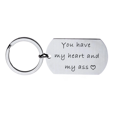 Stainless Steel Engraved Keychain Funny Quote Heart Pattern Keyring Gift for Couples Lovers Valentine's Day Jewelry