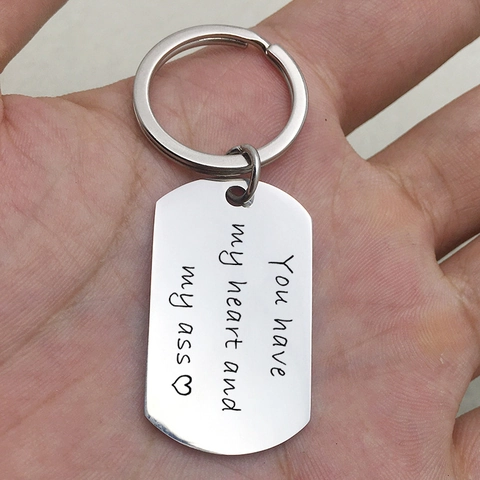 Stainless Steel Engraved Keychain Funny Quote Heart Pattern Keyring Gift for Couples Lovers Valentine's Day Jewelry