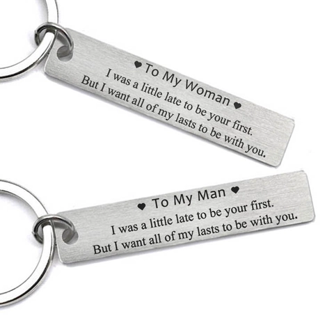 Stainless Steel Couples Keychain Set To My Man Woman Engraved Heart Pendant Brushed Metal Romantic Valentine Day Gift