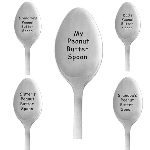 Long Handle Stainless Steel Peanut Butter Spoon Engraved Personalized Spoon Mirror Polished Kitchen Tableware Spoon For Family Gift