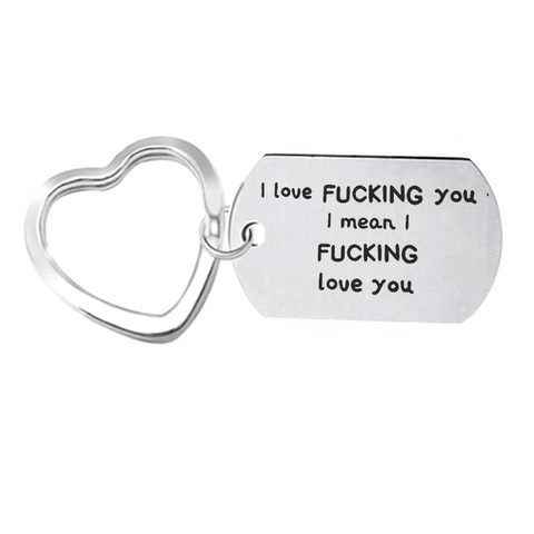 Portachiavi per Coppia in Acciaio Inossidabile I Love Fucking You Pendente Targhetta Militare Anello Cuore Tondo Regalo Divertente