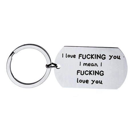 Portachiavi per Coppia in Acciaio Inossidabile I Love Fucking You Pendente Targhetta Militare Anello Cuore Tondo Regalo Divertente