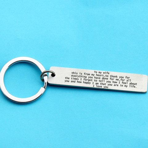 Llavero Grabado de Acero Inoxidable para Esposo Esposa Regalo de San Valentino Cepillado Pulido Espejo Rectángulo Joyería