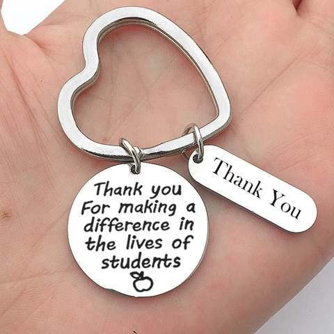 Porte-clés de Remerciement pour Enseignants en Acier Inoxydable Anneau Coeur Gravé Cadeau de Graduation pour Professeurs Bijoux