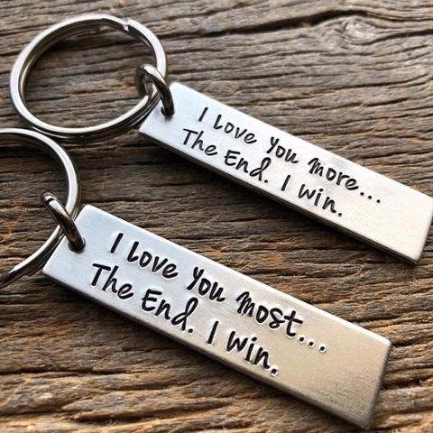 Romantic Stainless Steel Engraved Keychain I Love You More Most Lettering Pendant Key Ring Valentine Day Gift For Couples