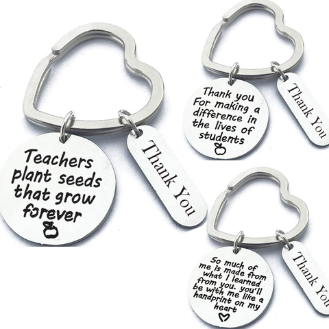 Porte-clés de Remerciement pour Enseignants en Acier Inoxydable Anneau Coeur Gravé Cadeau de Graduation pour Professeurs Bijoux